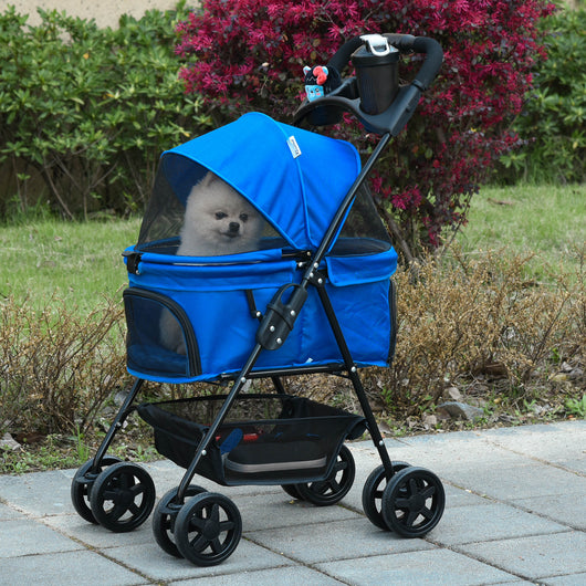 EasyComfort Passeggino per Cani Pieghevole con Guinzaglio di Sicurezza e Cestino Portaoggetti, Blu