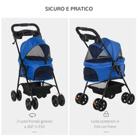 EasyComfort Passeggino per Cani Pieghevole con Guinzaglio di Sicurezza e Cestino Portaoggetti, Blu