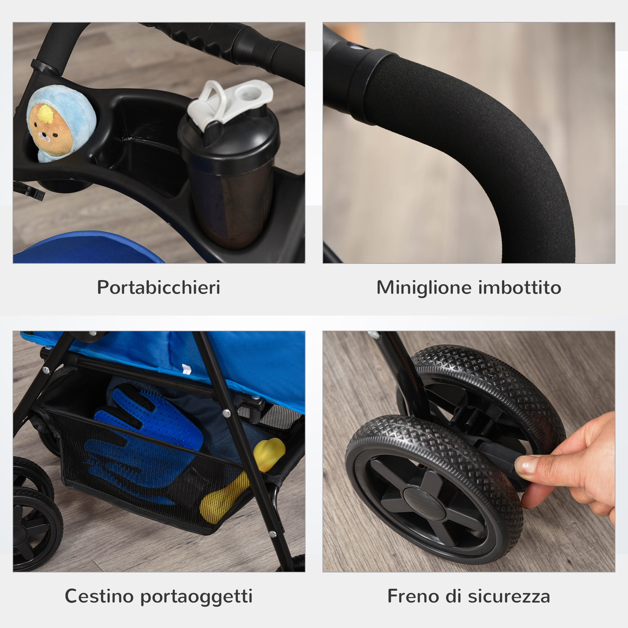 EasyComfort Passeggino per Cani Pieghevole con Guinzaglio di Sicurezza e Cestino Portaoggetti, Blu