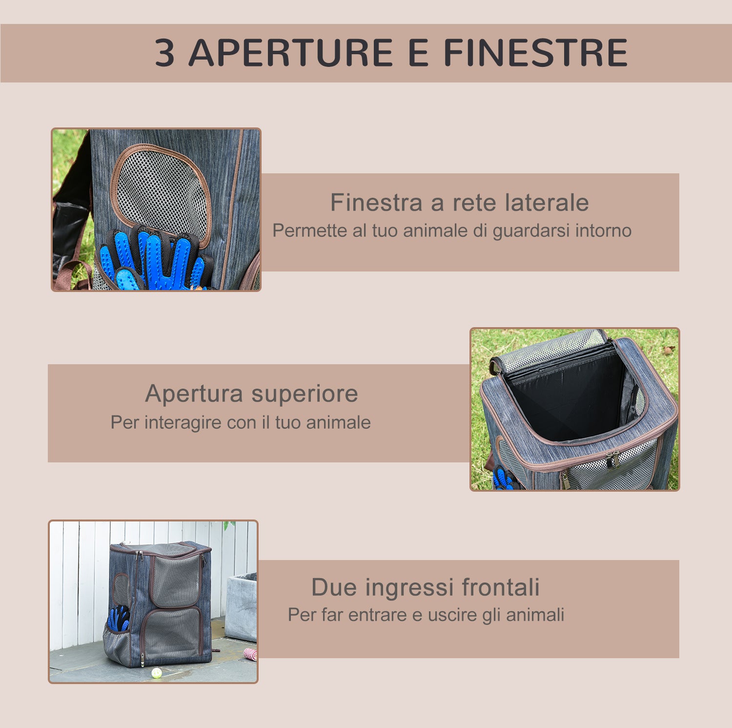 EasyComfort Zaino per Gatti Trasportino per Cani in Oxford, Cuscino Rimovibile e Lavabile, Inserti Rete Traspirante, 35x28.5x45cm, Blu Marrone