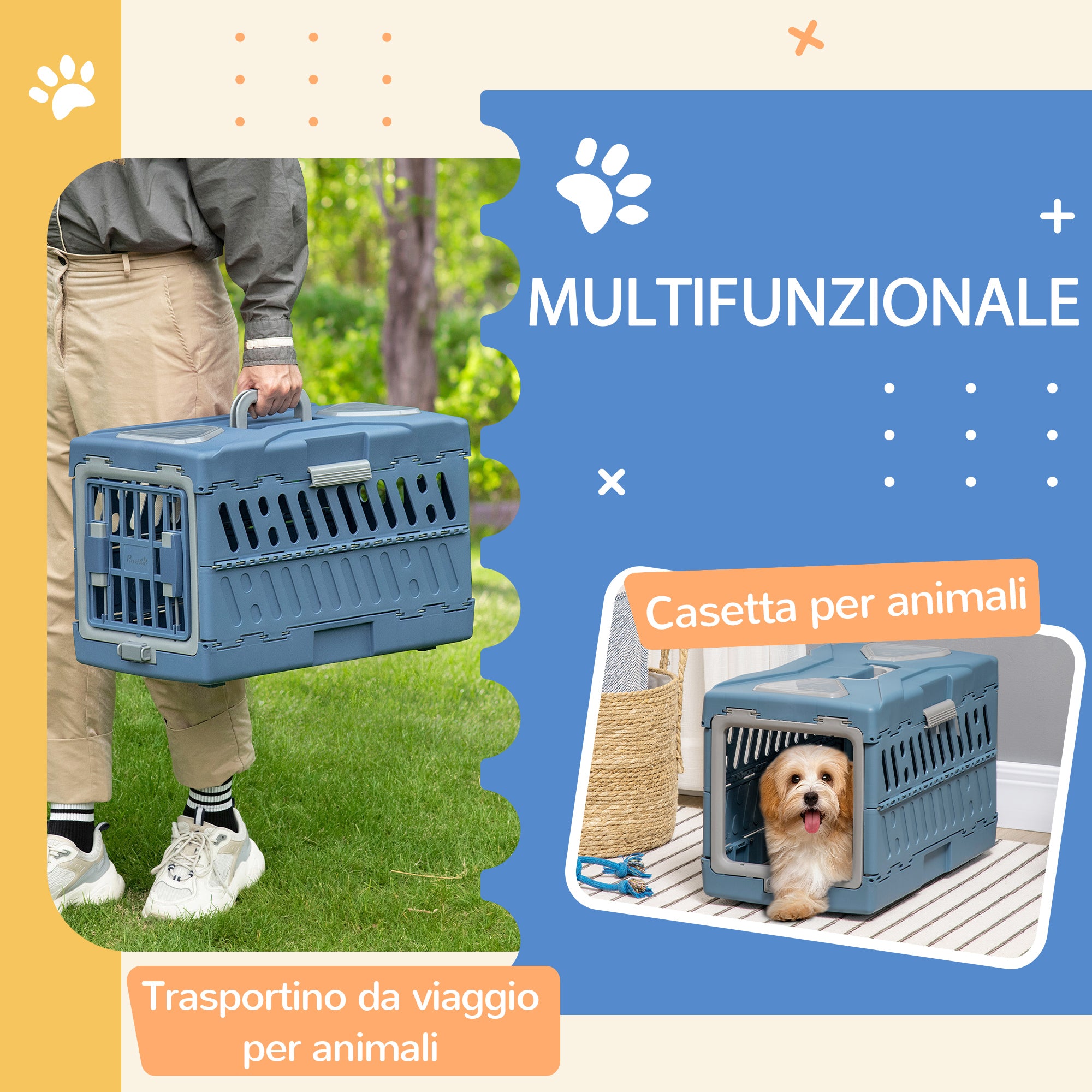 EasyComfort Trasportino per Cani e Gatti Pieghevole e Convertibile in Cuccia, 56x31x37cm, Blu