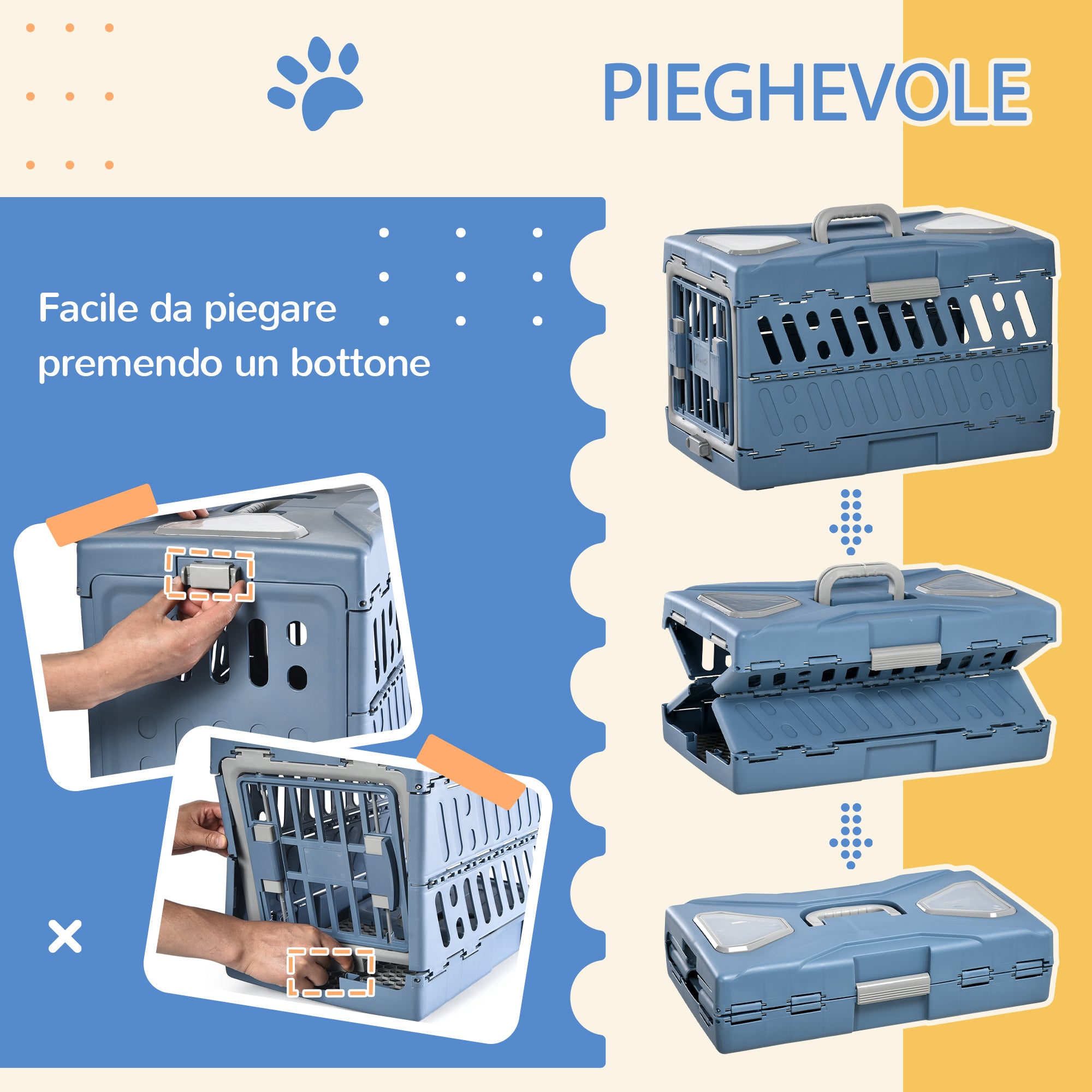 EasyComfort Trasportino per Cani e Gatti Pieghevole e Convertibile in Cuccia, 56x31x37cm, Blu