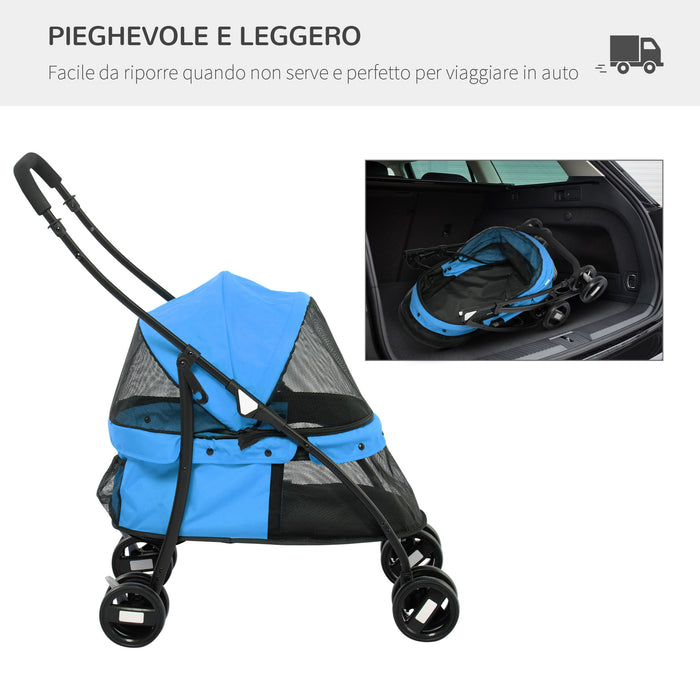 EasyComfort Passeggino per Cani Pieghevole con Tettuccio Regolabile e Ruote Girevoli, 82x47x97cm, Blu