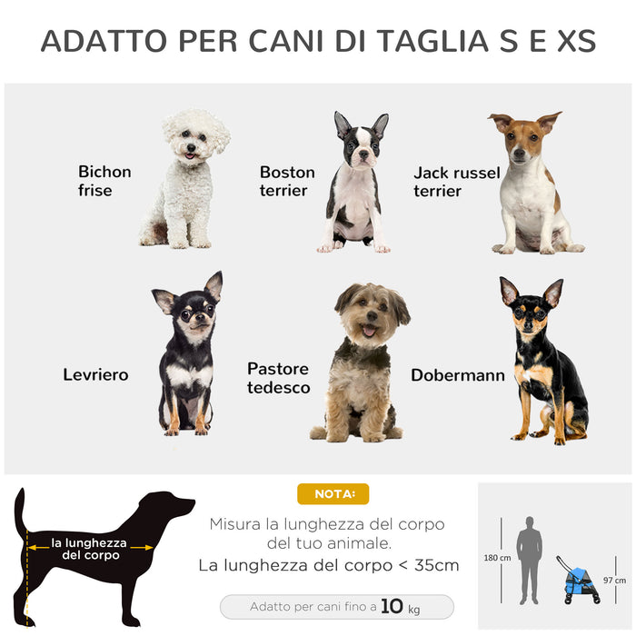 EasyComfort Passeggino per Cani Pieghevole con Tettuccio Regolabile e Ruote Girevoli, 82x47x97cm, Blu