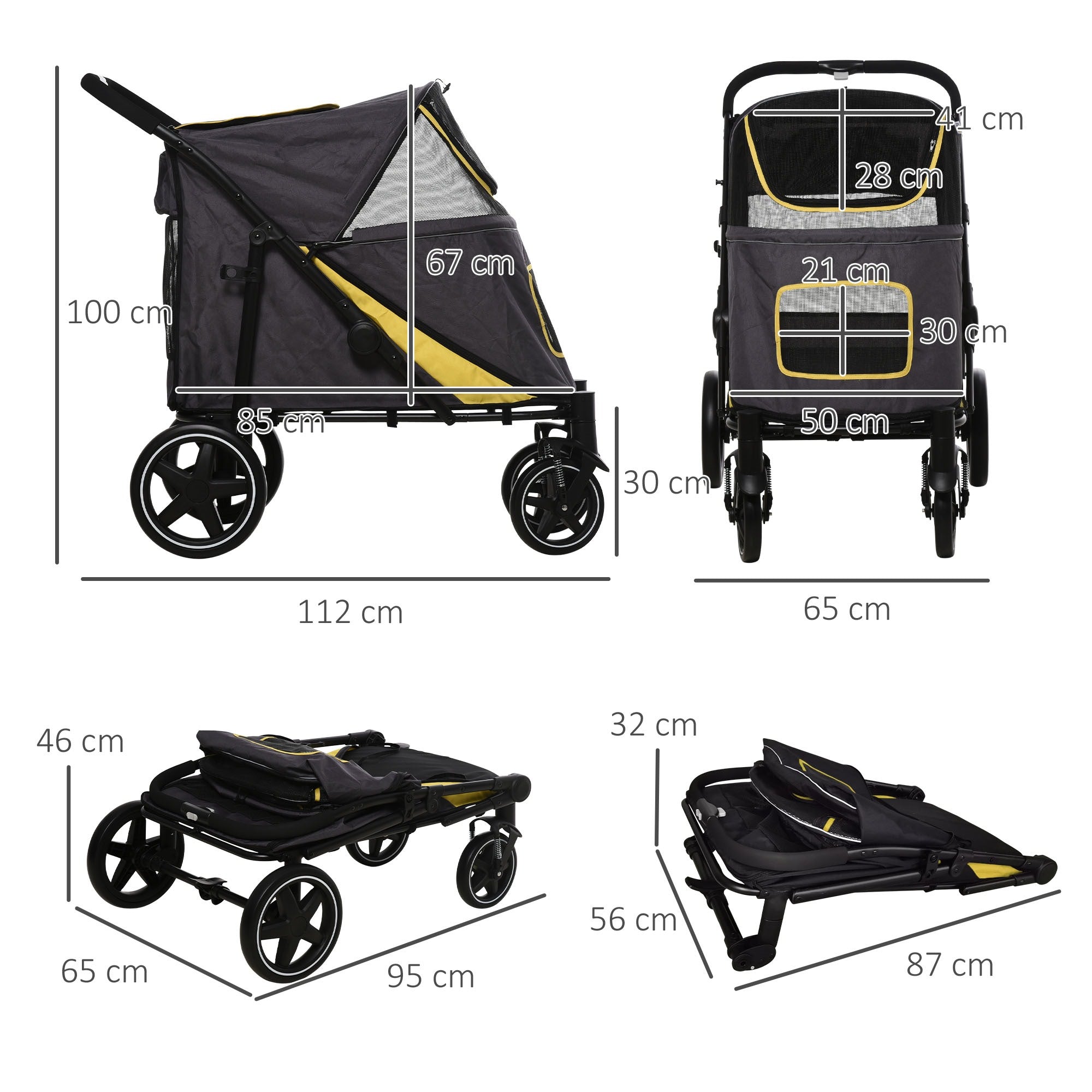 EasyComfort Passeggino Pieghevole per Cani di Taglia Media con Ingressi a Cerniera e Finestre a Rete, 112x65x100 cm