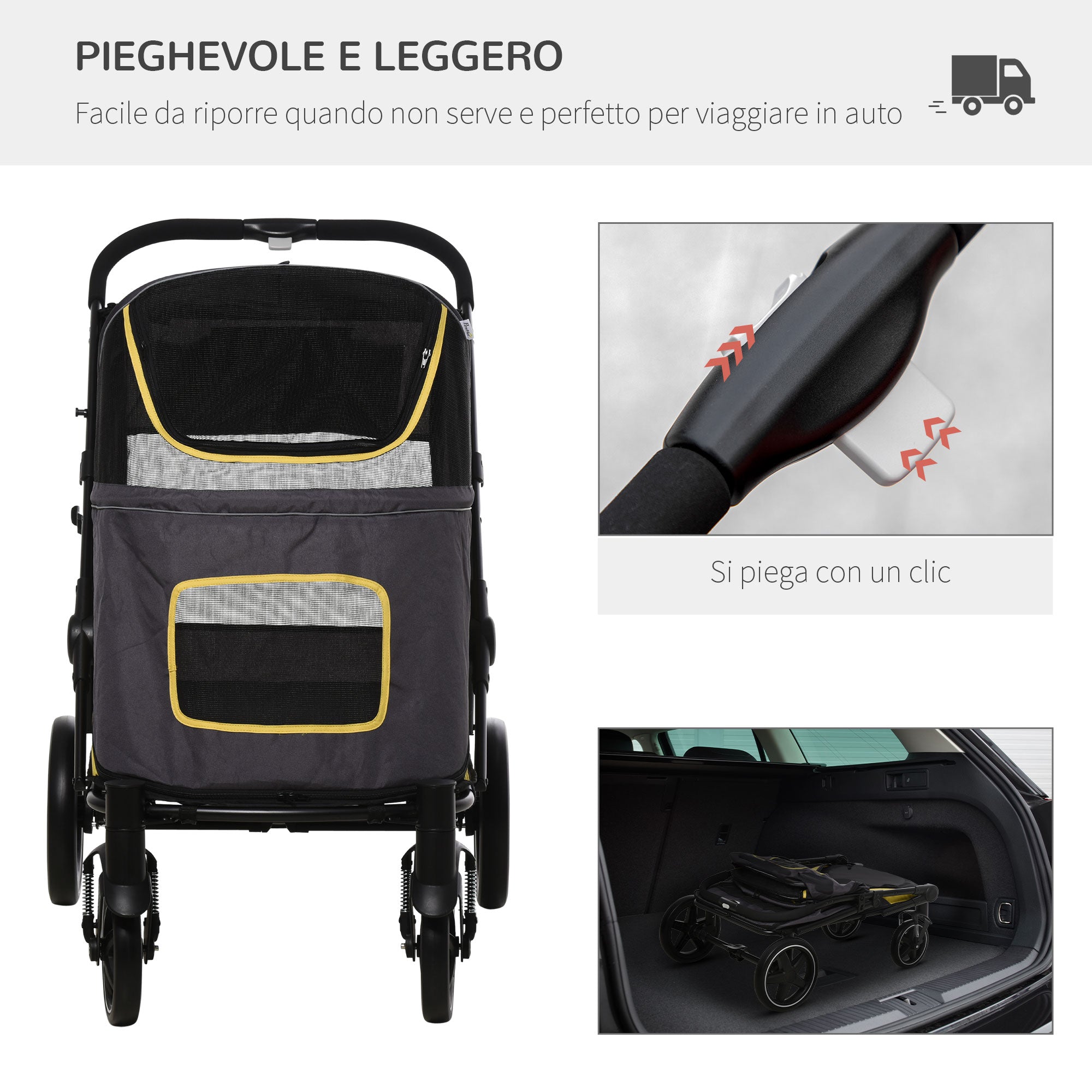 EasyComfort Passeggino Pieghevole per Cani di Taglia Media con Ingressi a Cerniera e Finestre a Rete, 112x65x100 cm