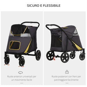 EasyComfort Passeggino Pieghevole per Cani di Taglia Media con Ingressi a Cerniera e Finestre a Rete, 112x65x100 cm