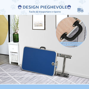 EasyComfort Tavolo Toelettatura Pieghevole con Maniglia Integrata, Braccio Regolabile e Guinzaglio, 70x45x74-81cm, Blu