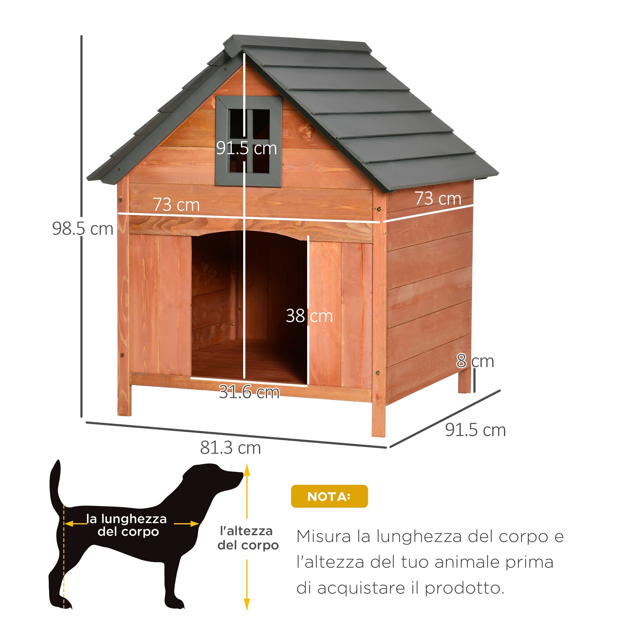 Cuccia per Cani Taglia Piccola Max 30Kg 81,3x91,5x98,5 cm in Legno