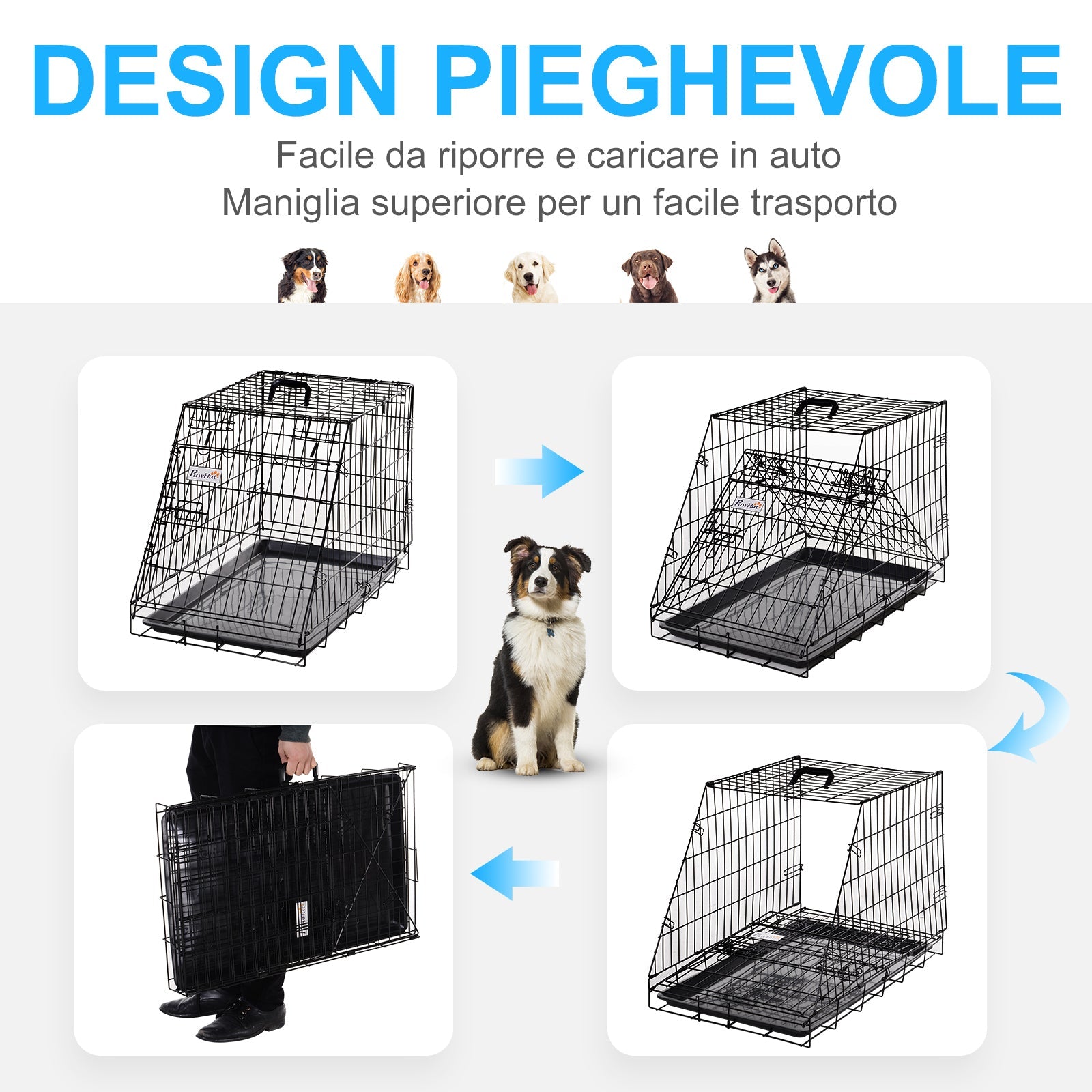 Trasportino per Cani 76x48x55 cm in Metallo Nero