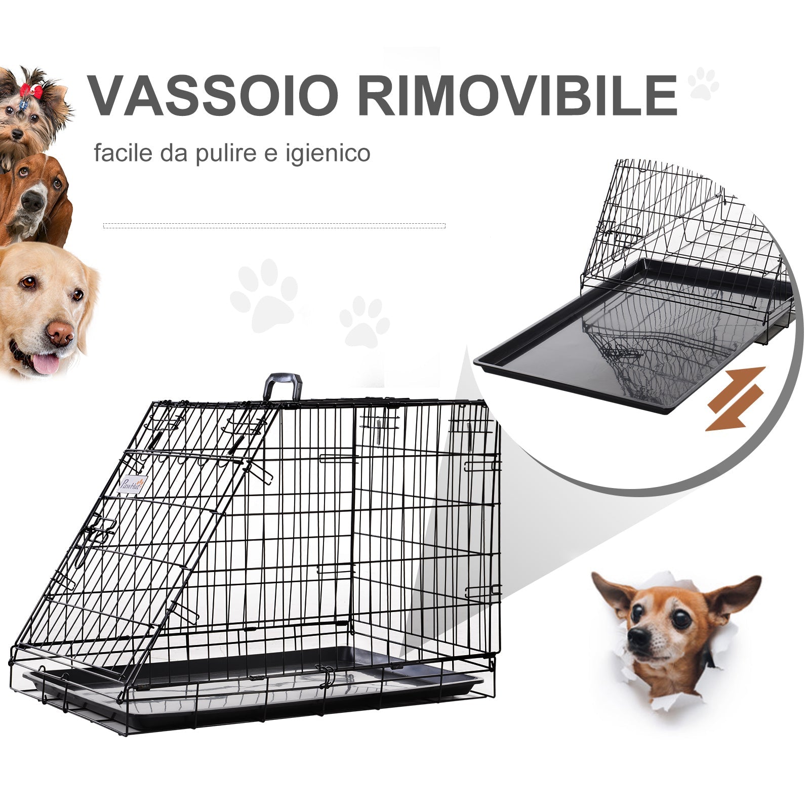 Trasportino per Cani 76x48x55 cm in Metallo Nero