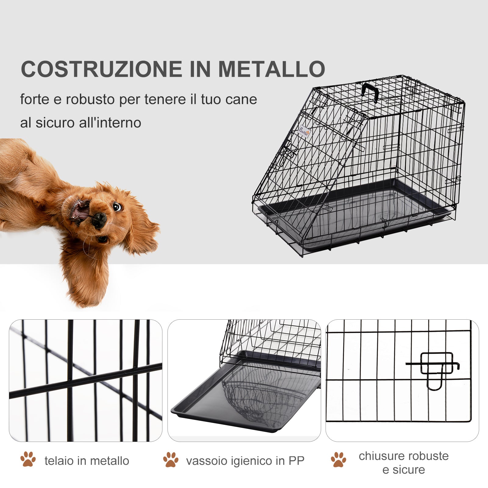 Trasportino per Cani 76x48x55 cm in Metallo Nero