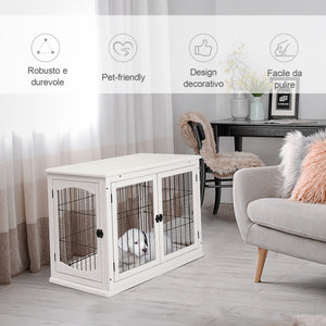 EasyComfort Casetta per Cani Fino 30kg da Interno in Legno e Acciaio, 58.5x81x 66cm - Bianco