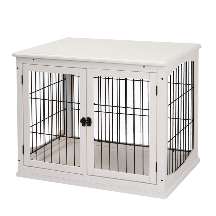 EasyComfort Casetta per Cani Fino 30kg da Interno in Legno e Acciaio, 58.5x81x 66cm - Bianco