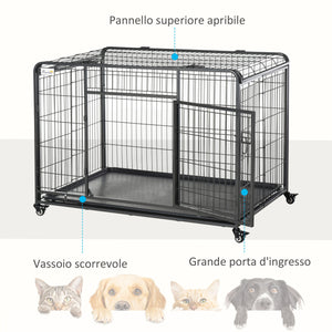 Gabbia per Cani Pieghevole 125x76x81 cm con Ruote in Metallo Grigio