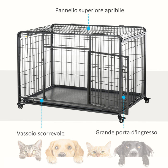 Gabbia per Cani Pieghevole 125x76x81 cm con Ruote in Metallo Grigio