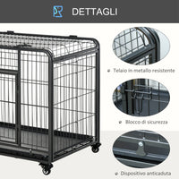 Gabbia per Cani Pieghevole 125x76x81 cm con Ruote in Metallo Grigio