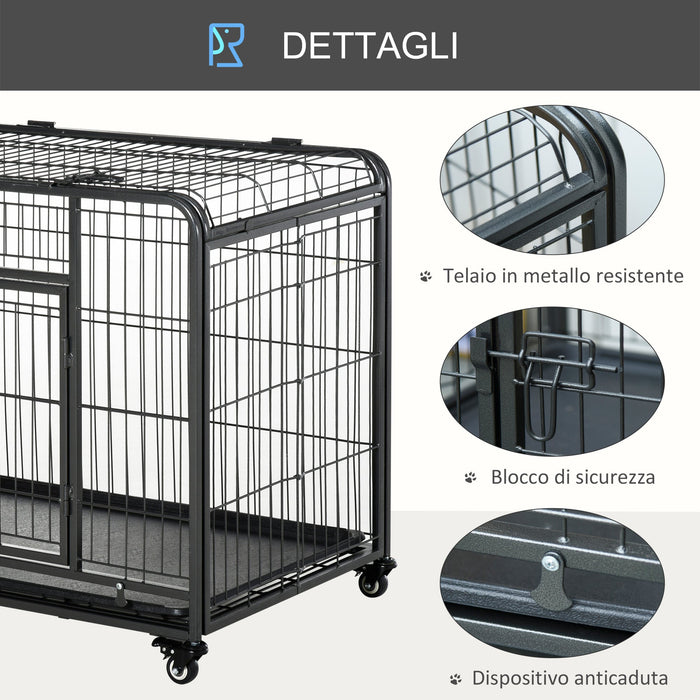 Gabbia per Cani Pieghevole 125x76x81 cm con Ruote in Metallo Grigio