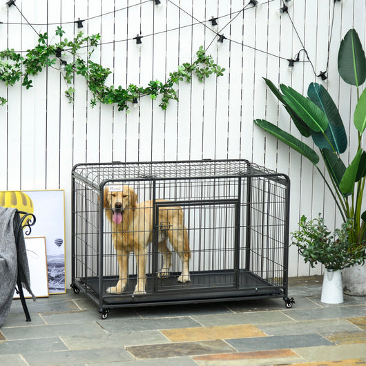 EasyComfort Kennel Gabbia per Cani Pieghevole con Freno e Fondo Rimovibile - Grigio