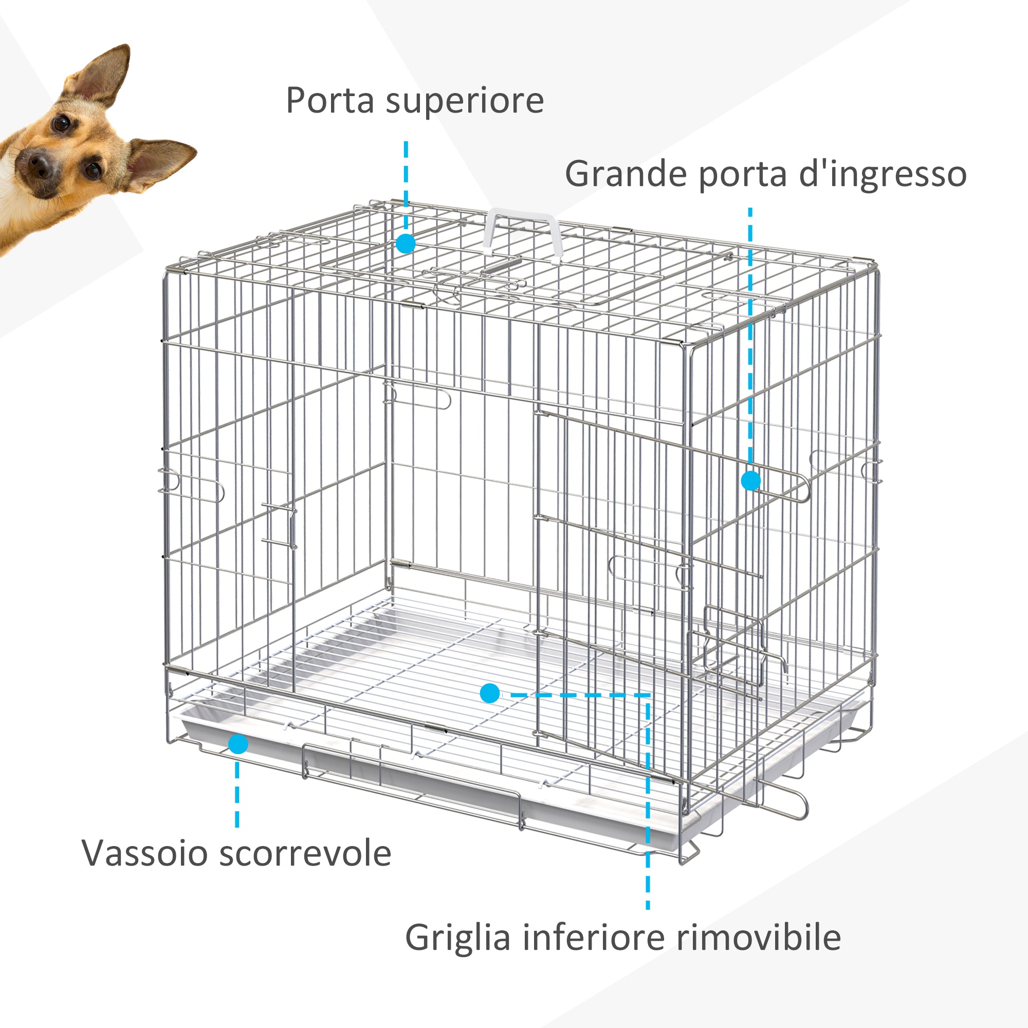 Easycomfort Kennel Gabbia per Cani Pieghevole in Acciaio Galvanizzato, Porta con Blocco e Fondo Rimovibile