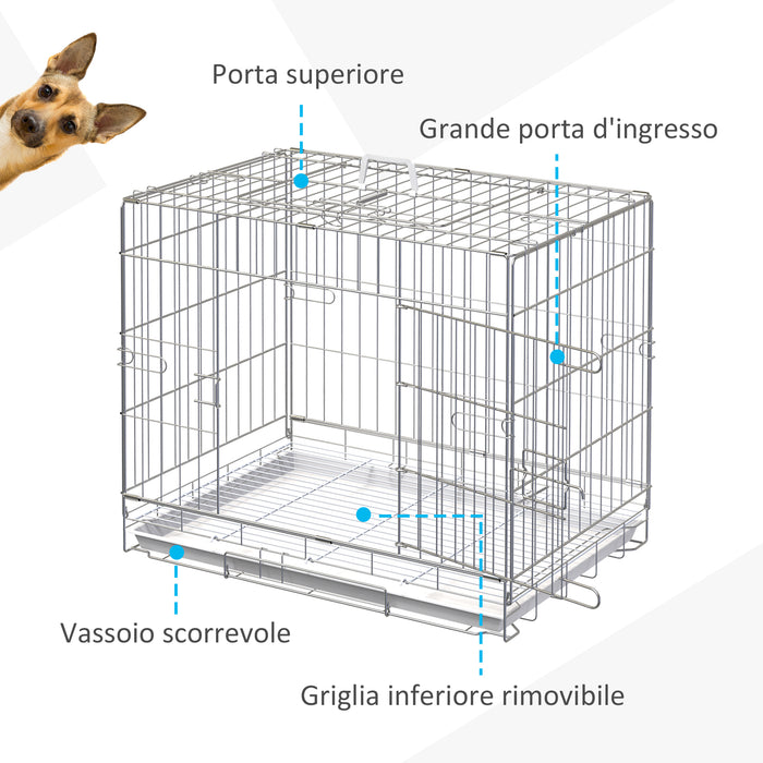 Easycomfort Kennel Gabbia per Cani Pieghevole in Acciaio Galvanizzato, Porta con Blocco e Fondo Rimovibile