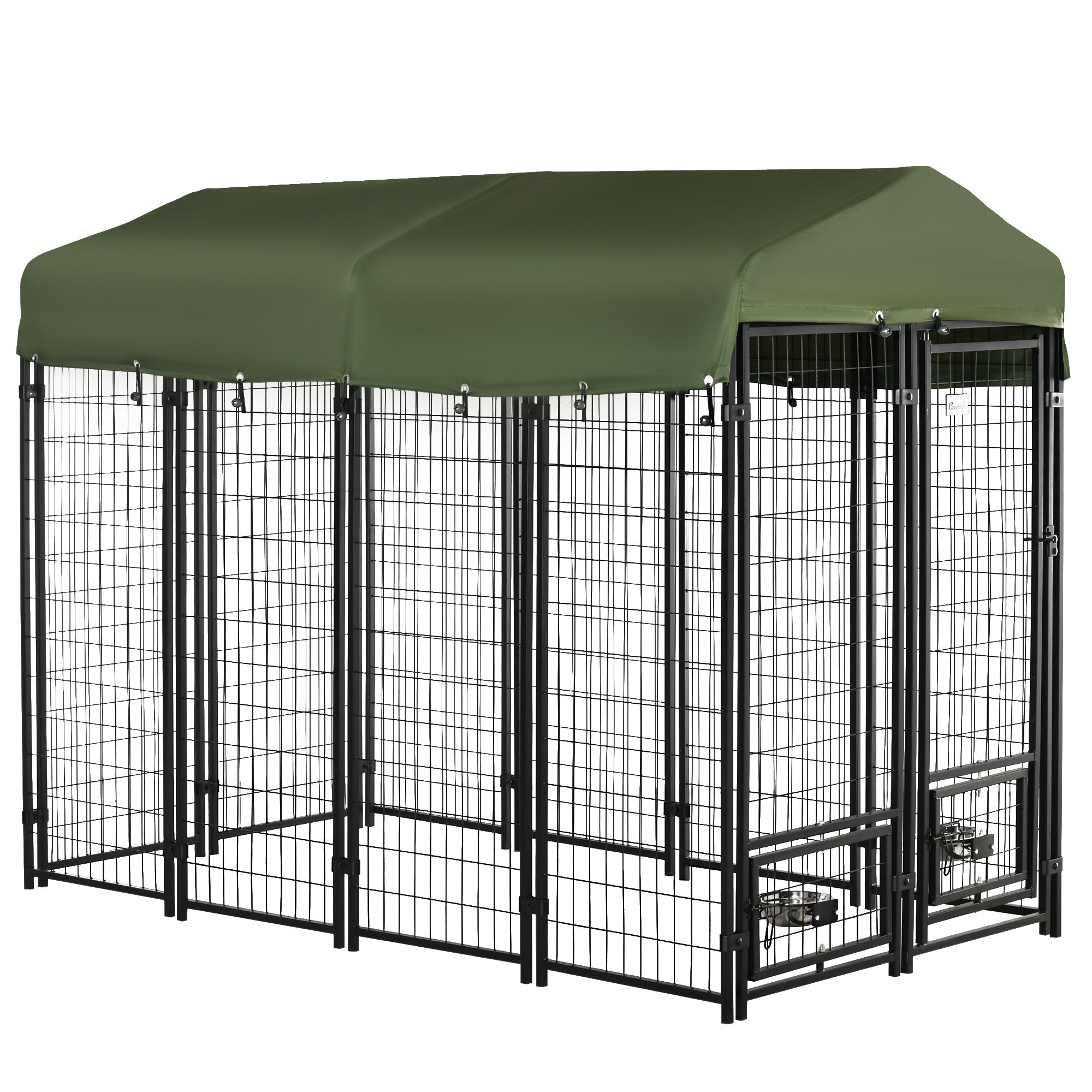 EasyComfort Kennel per Cani in Acciaio per Interni ed Esterni con Tettuccio in Tessuto Oxford e 2 Ciotole, 244x122x183 cm