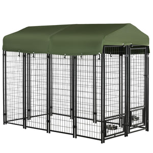 EasyComfort Kennel per Cani in Acciaio per Interni ed Esterni con Tettuccio in Tessuto Oxford e 2 Ciotole, 244x122x183 cm