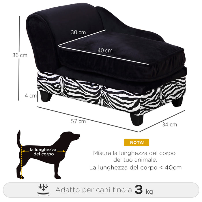 Easycomfort Divano per Cani di Taglia Piccola e Media con Spazio Portaoggetti, in Legno e Peluche, 57x34x36 cm, Bianco e Nero