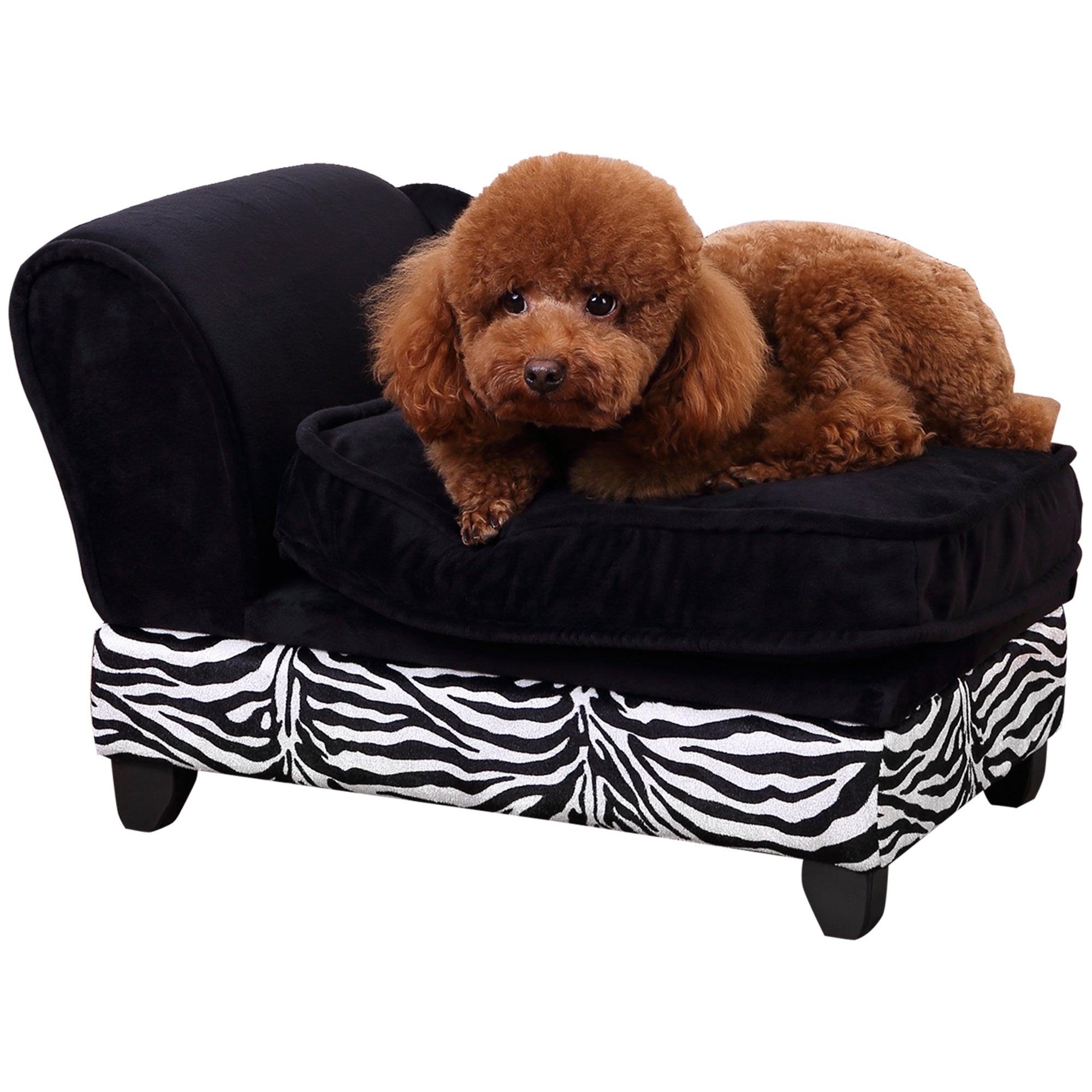 Easycomfort Divano per Cani di Taglia Piccola e Media con Spazio Portaoggetti, in Legno e Peluche, 57x34x36 cm, Bianco e Nero