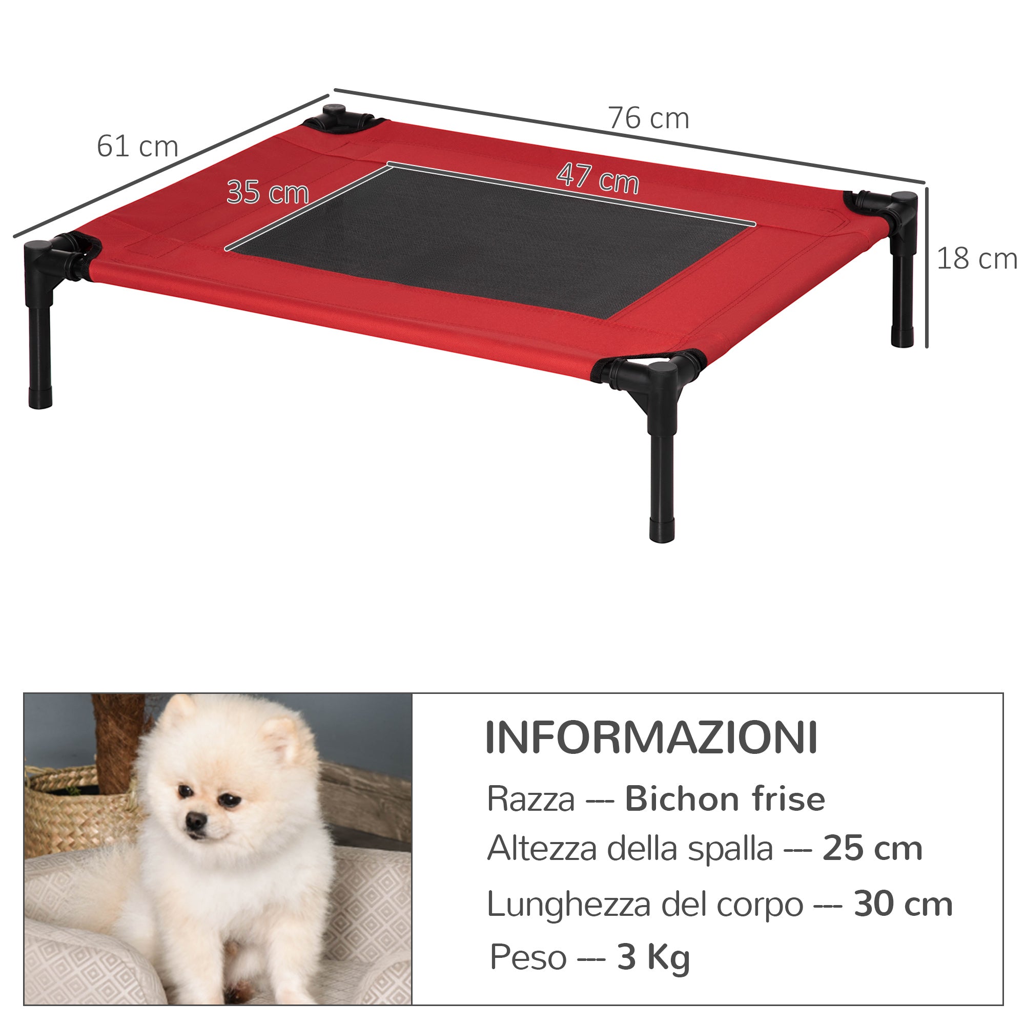 EasyComfort Cuccia Estiva Brandina per Cani fino a 18kg da Esterno e Interno Lettino per Animali 76x61x18cm Rosso