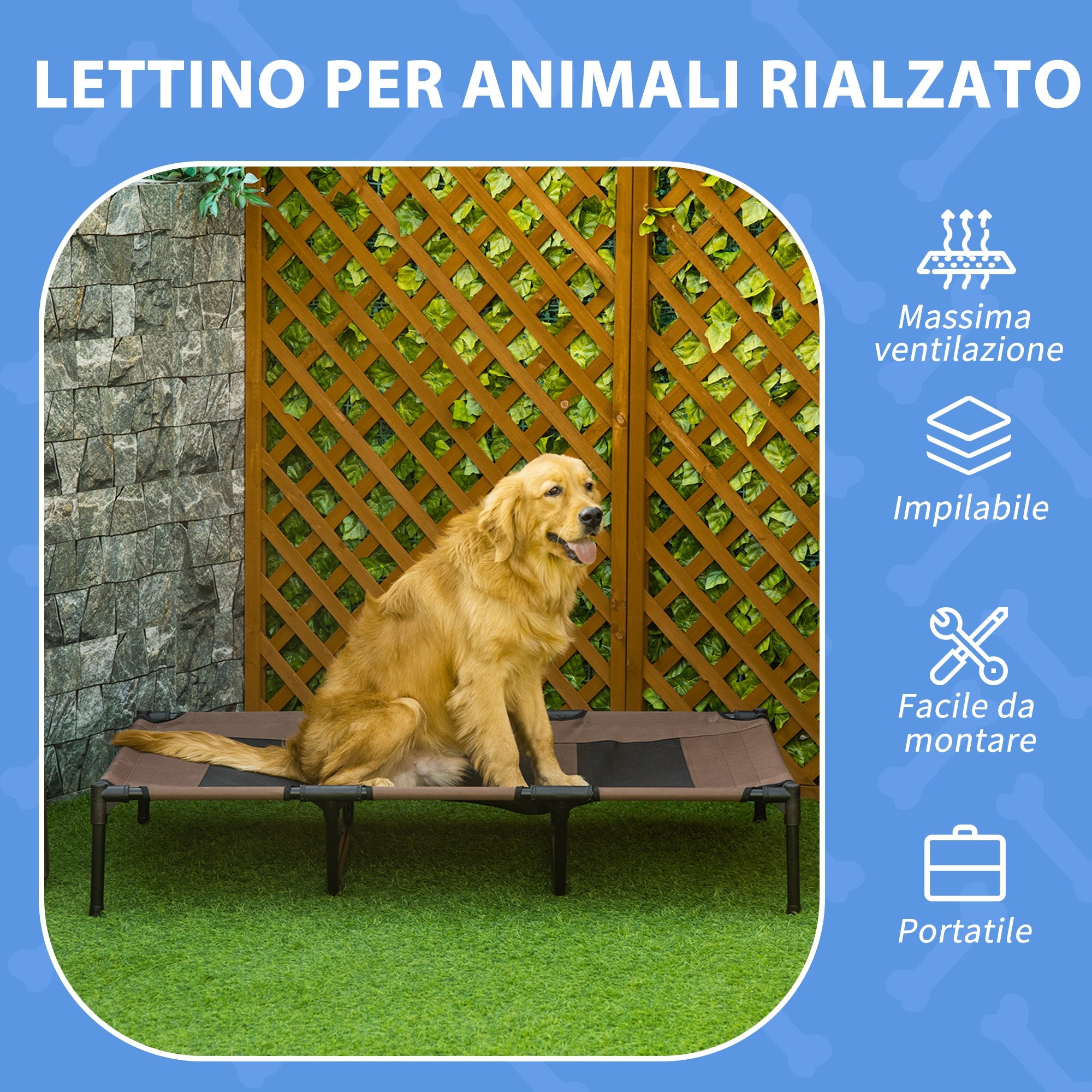 Brandina Portatile per Cani 122x92x23 cm Fino a 50Kg in Metallo e Tessuto Oxford Marrone