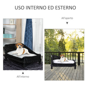 Easycomfort Cuccia per Animali Domestici Forma Chaise Longue in Vimini Nero Cuscino in Pile 69x42x33cm