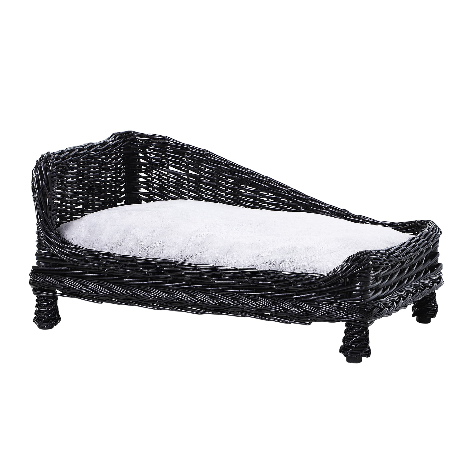 Easycomfort Cuccia per Animali Domestici Forma Chaise Longue in Vimini Nero Cuscino in Pile 69x42x33cm