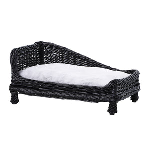 Easycomfort Cuccia per Animali Domestici Forma Chaise Longue in Vimini Nero Cuscino in Pile 69x42x33cm