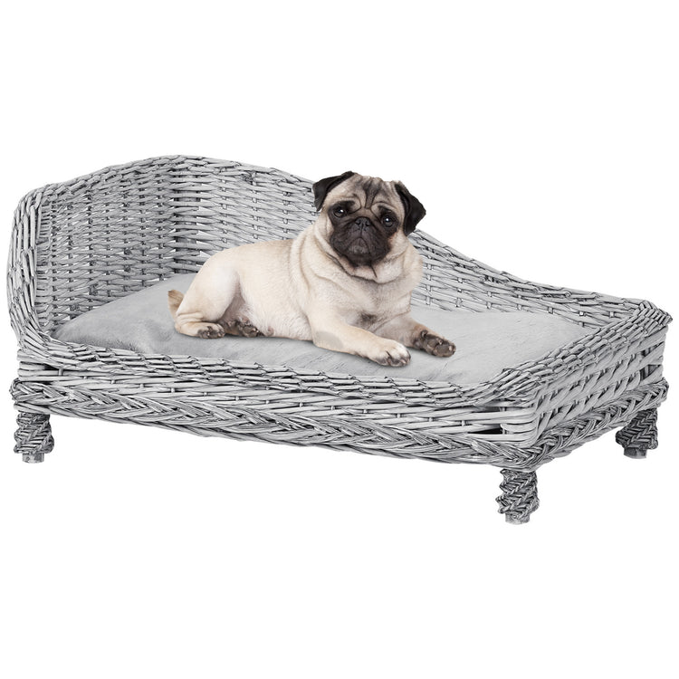 Easycomfort Cuccia per Animali Domestici Forma Chaise Longue in Vimini Grigio Cuscino in Pile 69x42x33cm