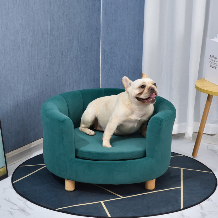 Easycomfort Divano per Cani Imbottito con Schienale e Cuscino Rimovibile, Cuccia per Gatto da Interno, 65x64x37cm, Verde