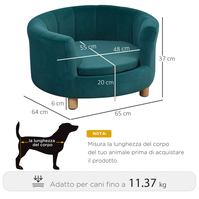 Easycomfort Divano per Cani Imbottito con Schienale e Cuscino Rimovibile, Cuccia per Gatto da Interno, 65x64x37cm, Verde