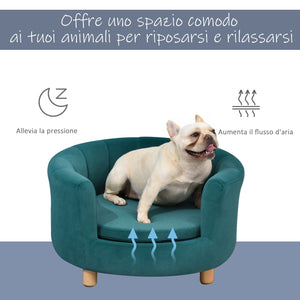 Easycomfort Divano per Cani Imbottito con Schienale e Cuscino Rimovibile, Cuccia per Gatto da Interno, 65x64x37cm, Verde