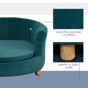 Easycomfort Divano per Cani Imbottito con Schienale e Cuscino Rimovibile, Cuccia per Gatto da Interno, 65x64x37cm, Verde