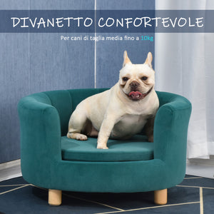 Easycomfort Divano per Cani Imbottito con Schienale e Cuscino Rimovibile, Cuccia per Gatto da Interno, 65x64x37cm, Verde