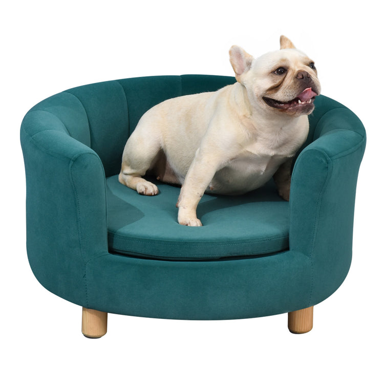 Easycomfort Divano per Cani Imbottito con Schienale e Cuscino Rimovibile, Cuccia per Gatto da Interno, 65x64x37cm, Verde