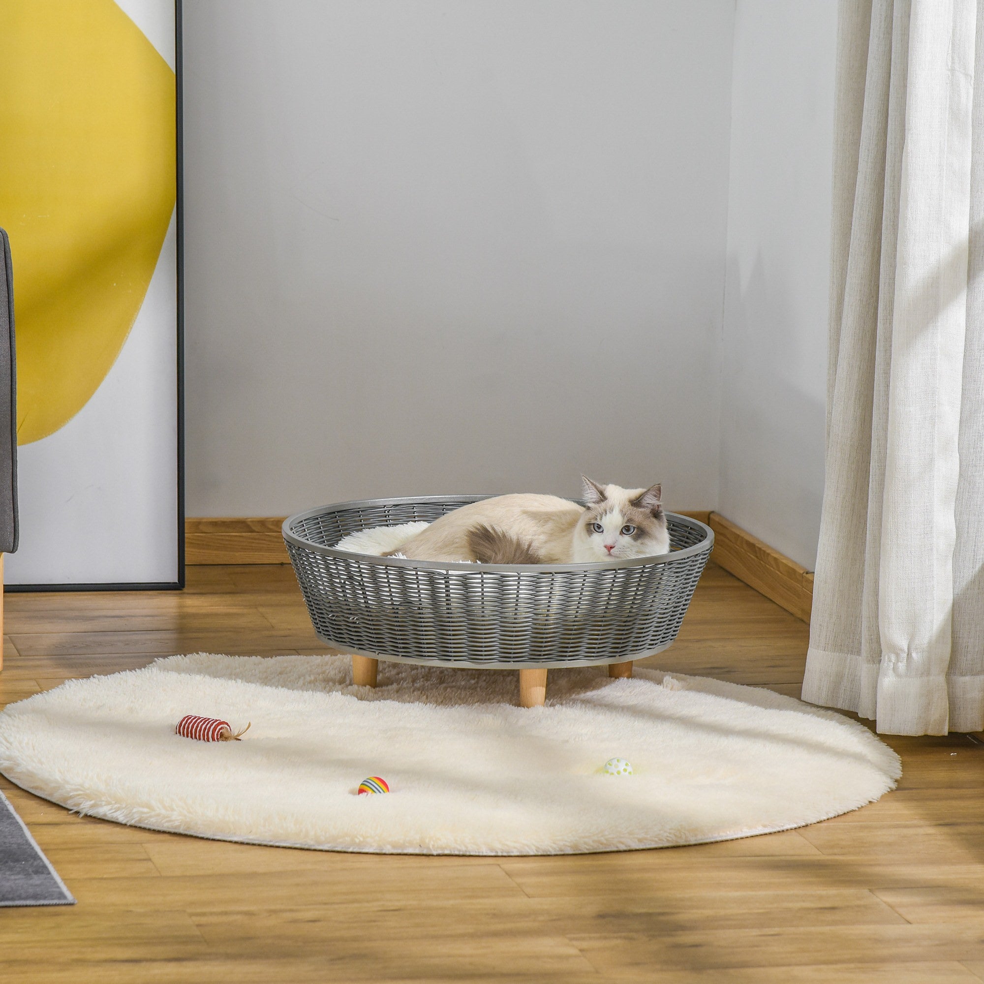 EasyComfort Cuccia per Gatti e Cani da Interno, Cesta per Gatti e Cani, Vimini Sintetico Grigio, 60x60x23.5cm