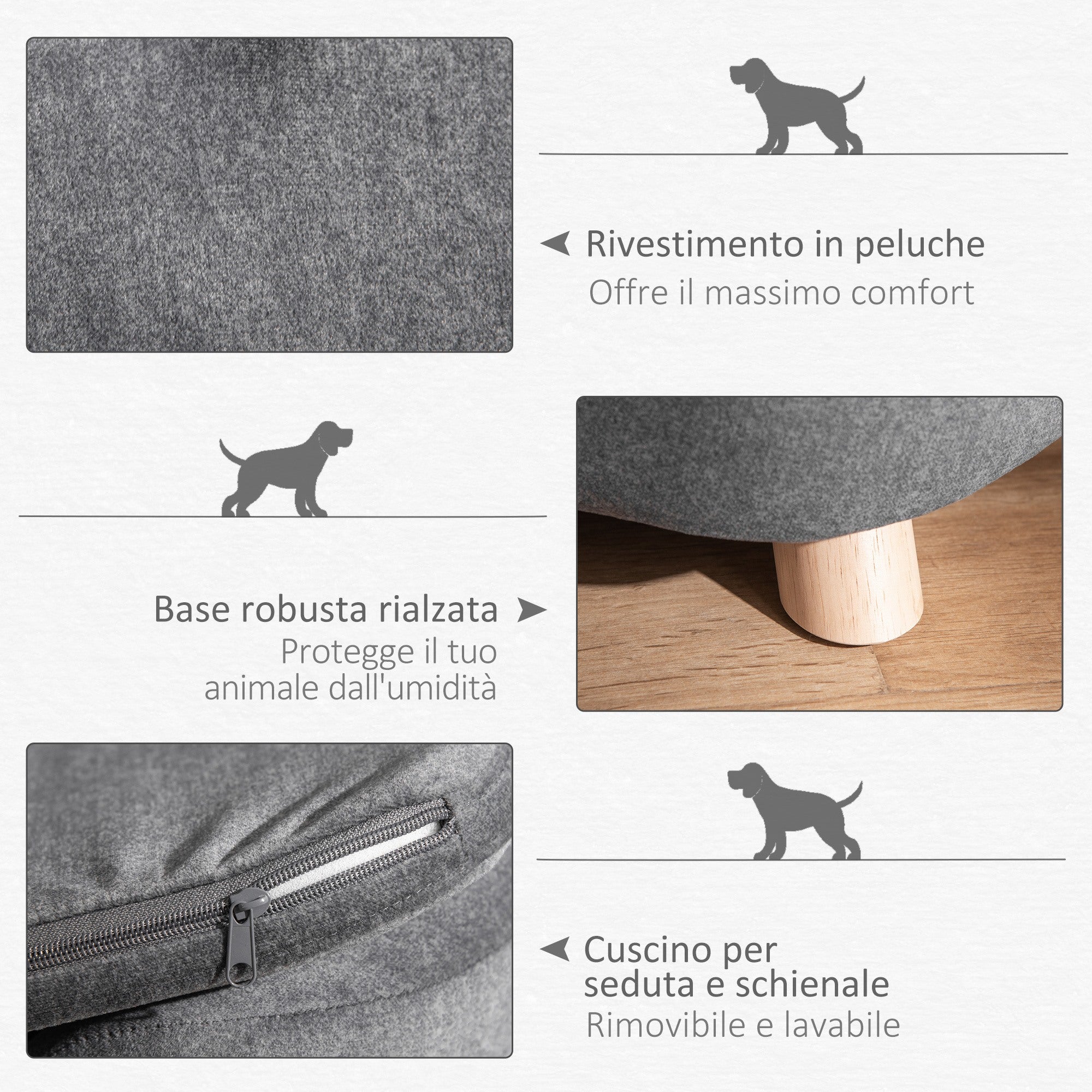 EasyComfort Cuccia per Cani di Taglia Piccola, Divanetto per Cani da Interno con Cuscino Lavabile, 70x47x30cm - Grigio Antracite