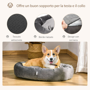 EasyComfort Cuccia per Cani Imbottita con Bordi Rialzati e Cuscino, Rivestimento in Velluto Sfoderabile, 81.5x58x18cm - Grigio Scuro