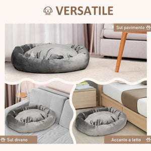 EasyComfort Cuccia per Cani Imbottita con Bordi Rialzati e Cuscino, Rivestimento in Velluto Sfoderabile, 81.5x58x18cm - Grigio Scuro