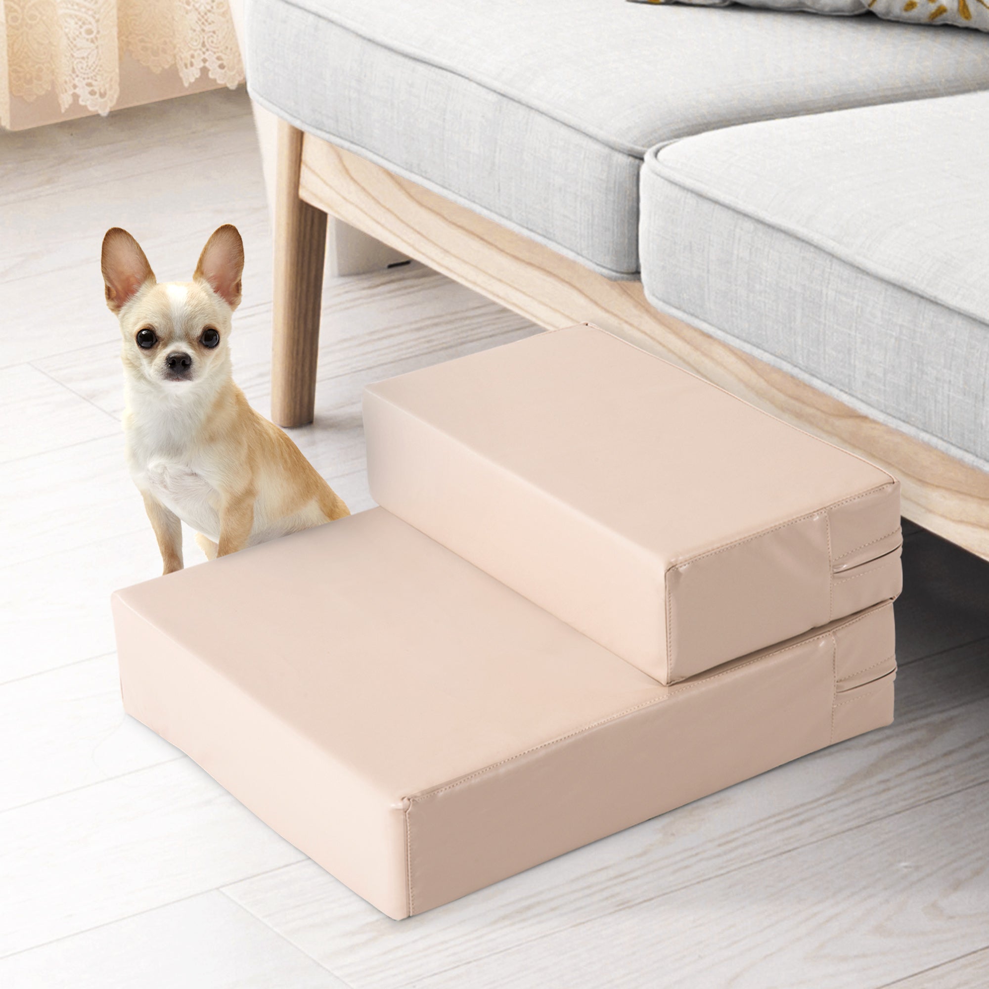 EasyComfort Scaletta per Cani Materassino 2 in 1 in PU e Gommapiuma 45x39x20cm Beige