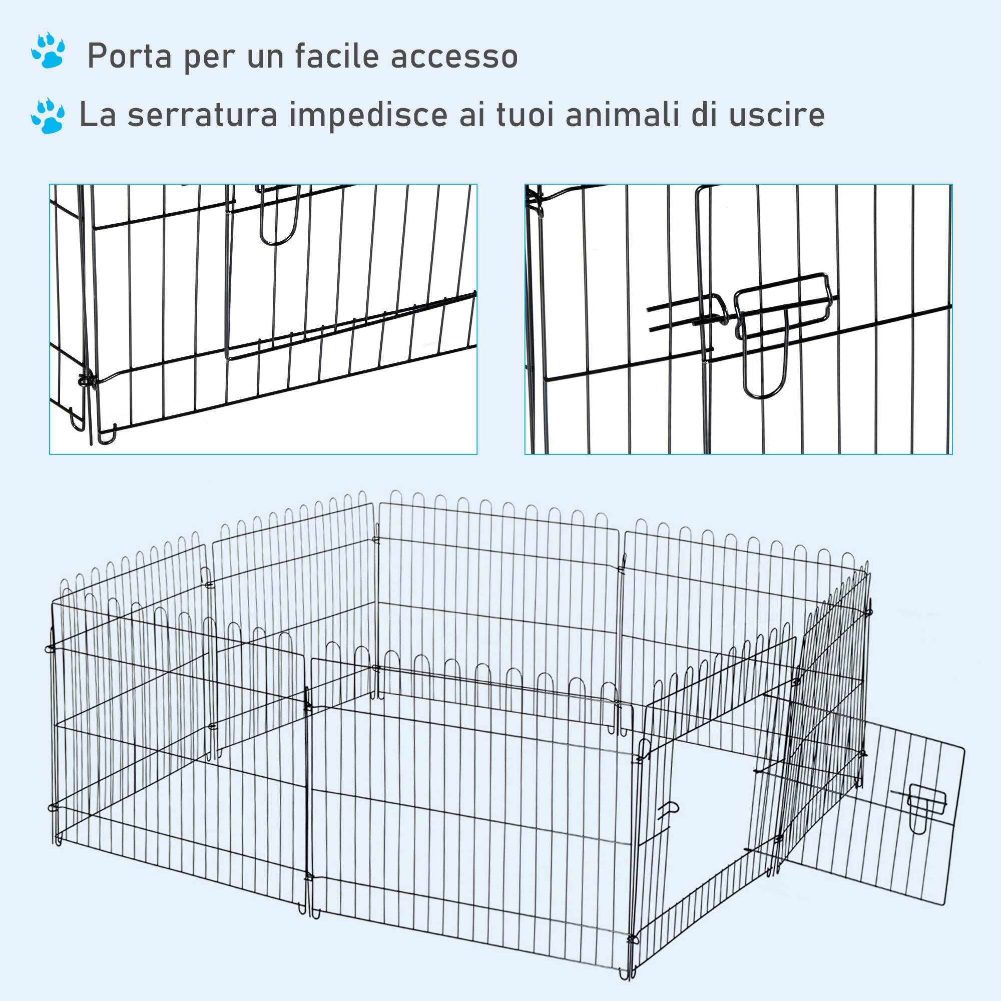 Recinto per Animali in Acciaio Ø158x61 cm Nero