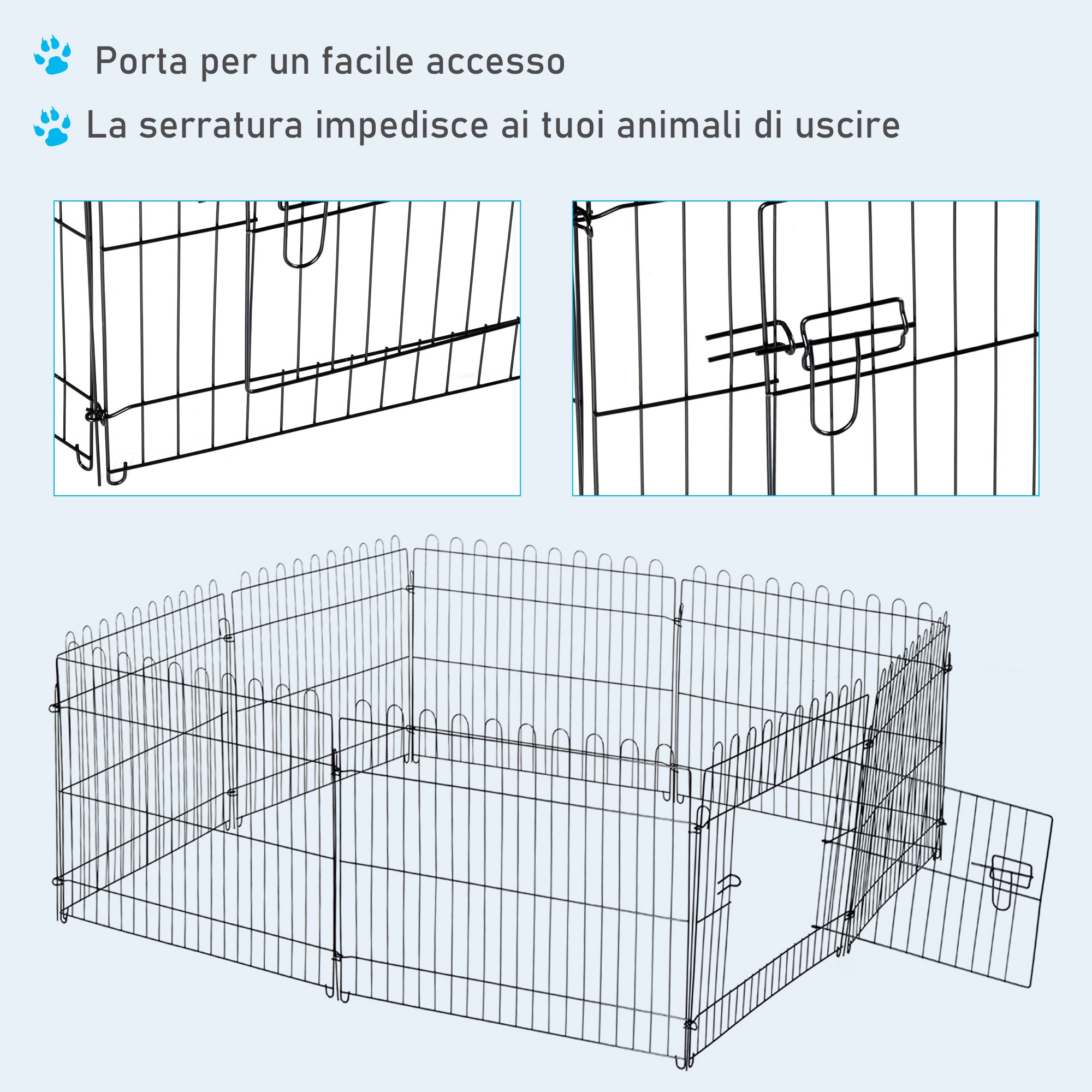 EasyComfort Recinto per Gatti Cani Cuccioli Gabbia per Animali in Acciaio Φ180 x 61cm Nero