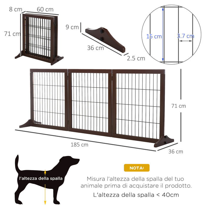 Easycomfort Cancelletto Pieghevole e Regolabile in Legno di Pino e Metallo con Base Stabile, per Cani e Cuccioli, 185x36x71cm