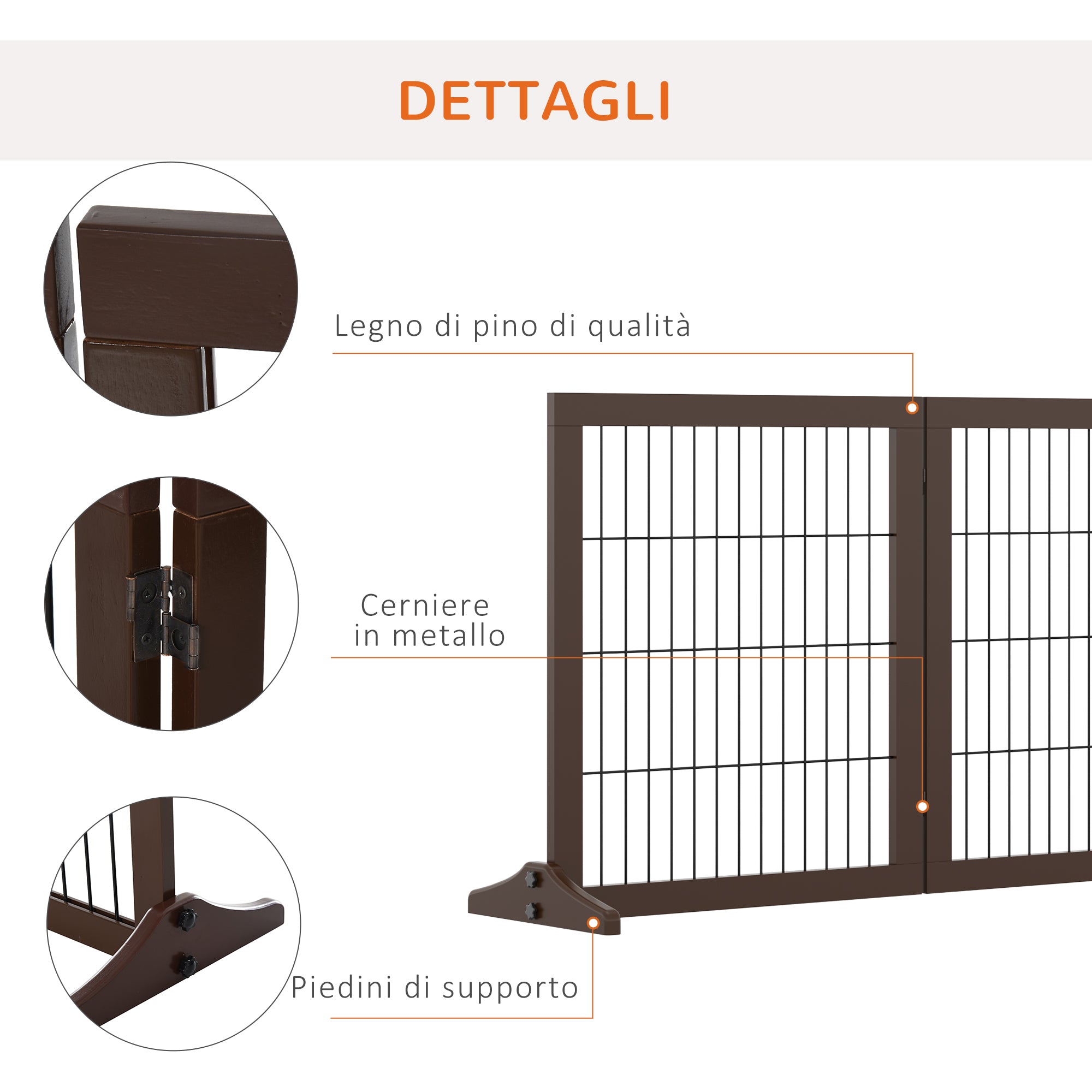 Easycomfort Cancelletto Pieghevole e Regolabile in Legno di Pino e Metallo con Base Stabile, per Cani e Cuccioli, 185x36x71cm